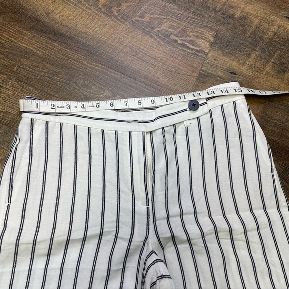 J. Jill Wide-Leg Linen Blend Pants Cream Navy Striped Coastal Preppy Womens 8 - Picture 11 of 13
